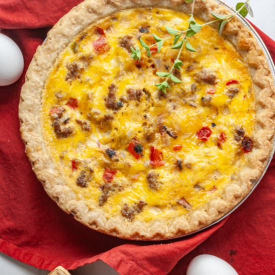 Quiche with Sausage, Onions, Pepper