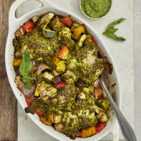 One Sheet Pesto Chicken and Veggies