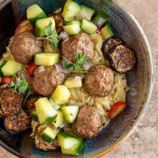 Greek Meatballs w/ Orzo & Cucumbers