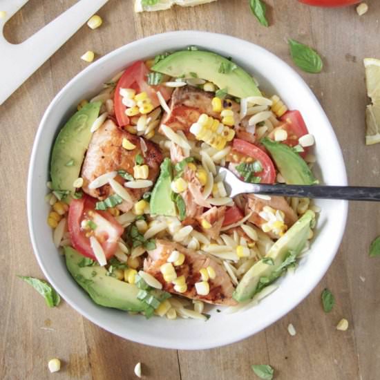 Grilled Salmon Orzo Bowls