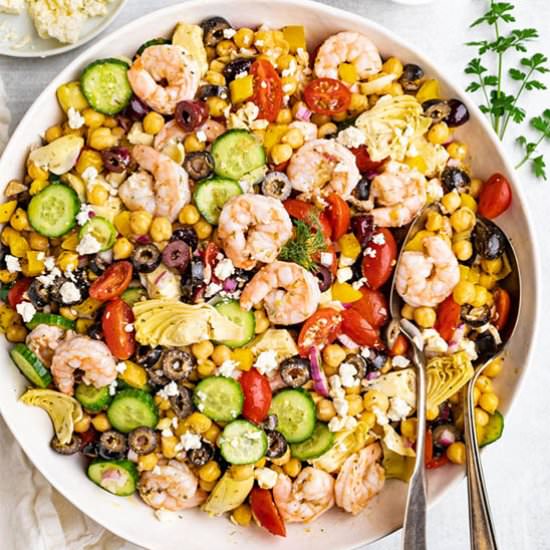 Greek chickpea salad with shrimp