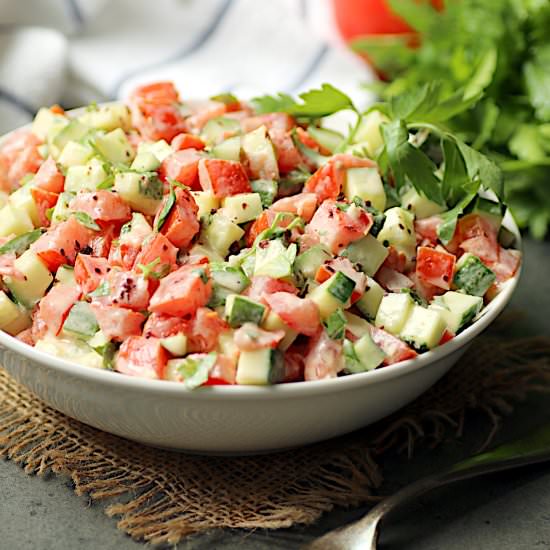 Tomato & Cucumber Salad with Tahini