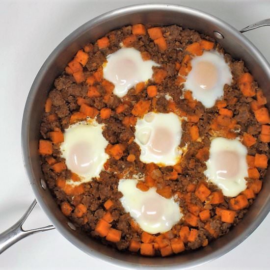 Chorizo & Sweet Potato Hash w/ Eggs