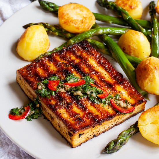 Spicy Tofu Steak with Chimichurri
