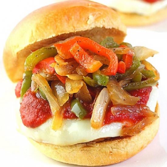 sausage, pepper and onion burgers