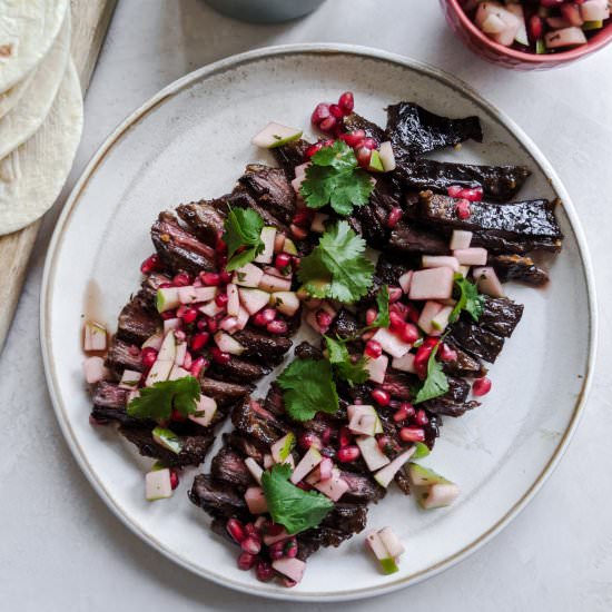 Pomegranate marinaded skirt steak