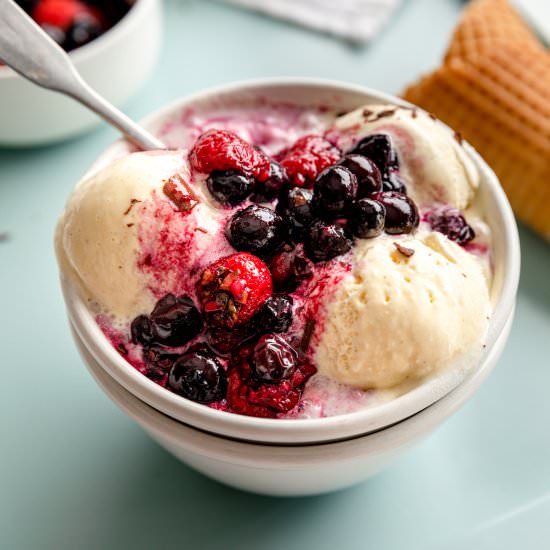 Hot Berry Sauce with Ice Cream