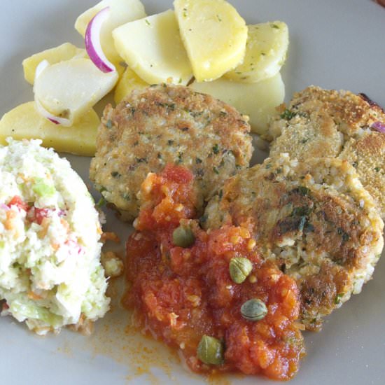 Tuna Cakes with Tomato-Caper Sauce