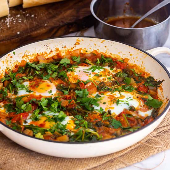 spinach and eggs with chilli butter