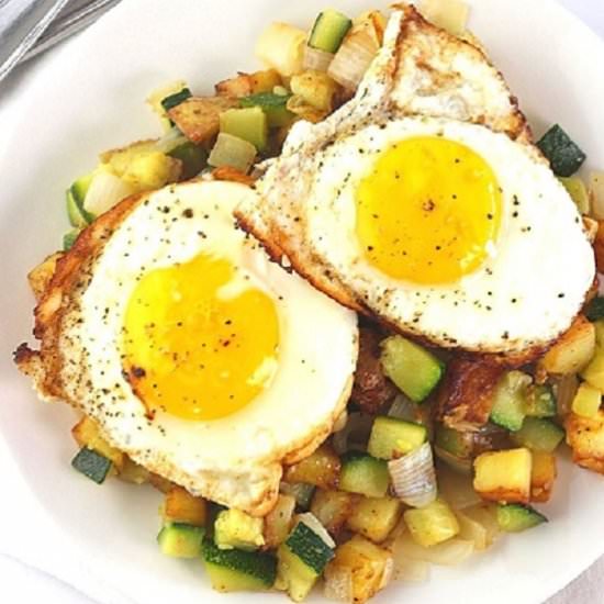 zucchini, potato and onion hash