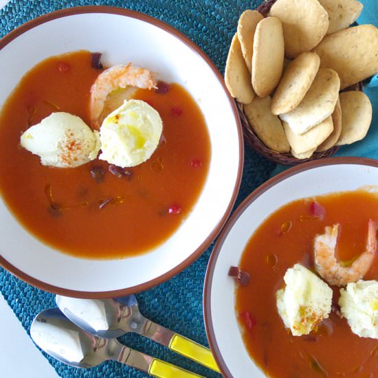 Gazpacho with Frozen Garlic Cream