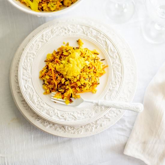 Vegan wild rice and basmati pilaf