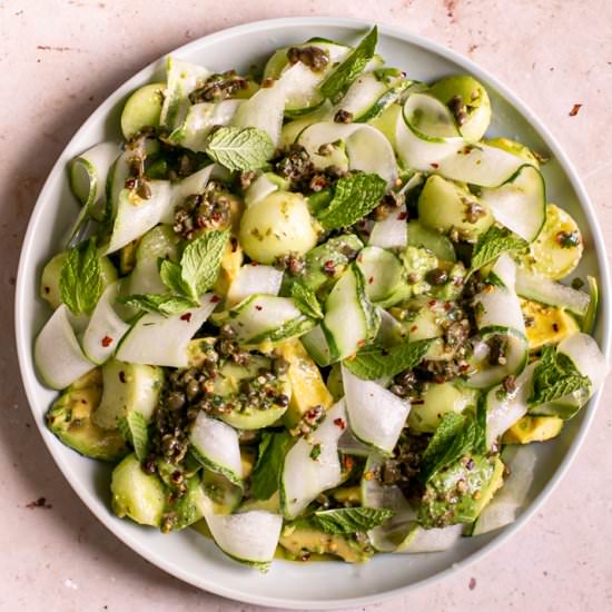 Honeydew Avocado Cucumber Crudo