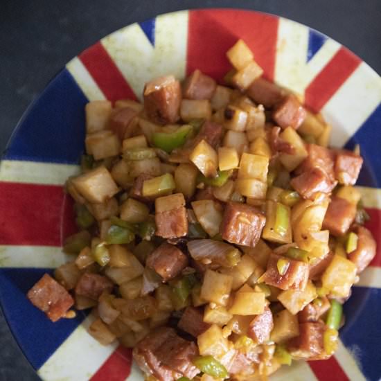 SPAM fried potatoes and bell pepper
