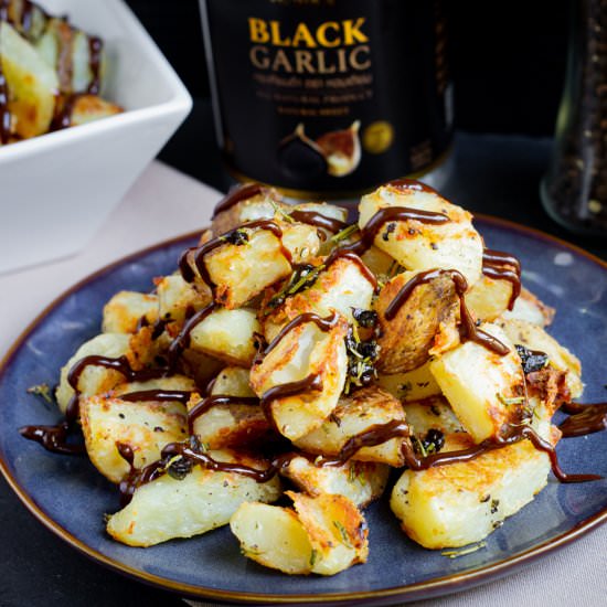 Smashed Potatoes with Black Garlic
