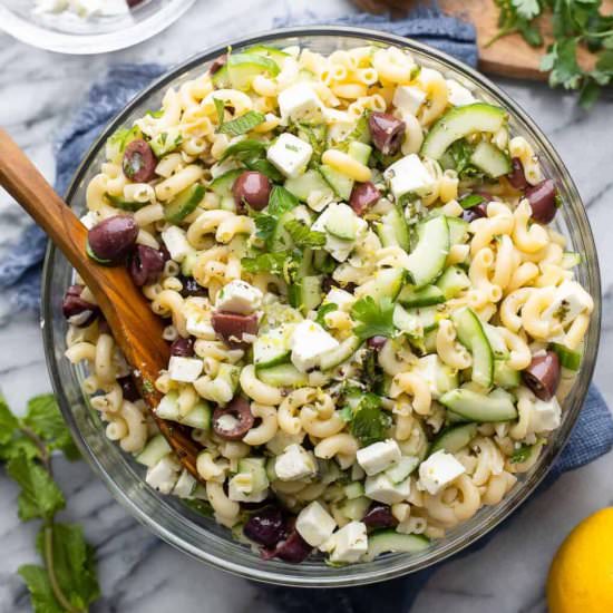 Greek Lemon Cucumber Pasta Salad