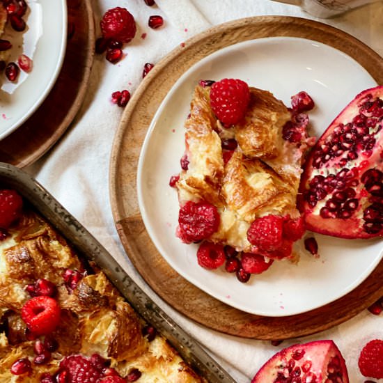 Pomegranate Raspberry Bread Pudding