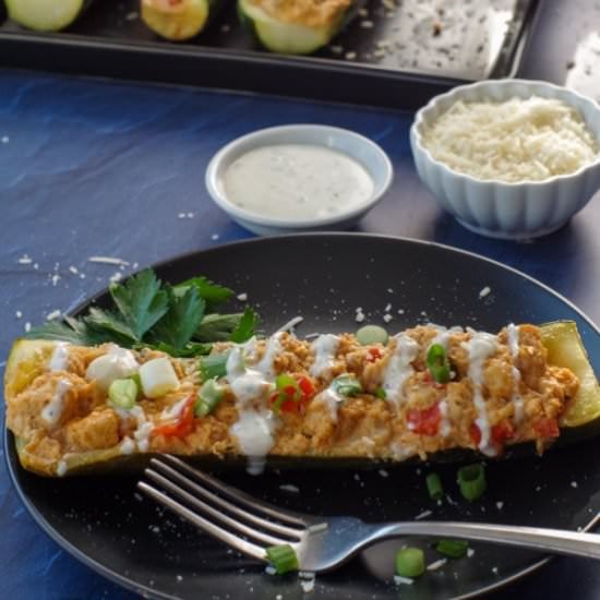 Buffalo Chicken Zucchini Boats