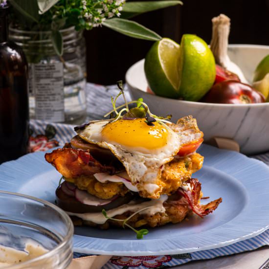 Corn Fritter Breakfast Stacks