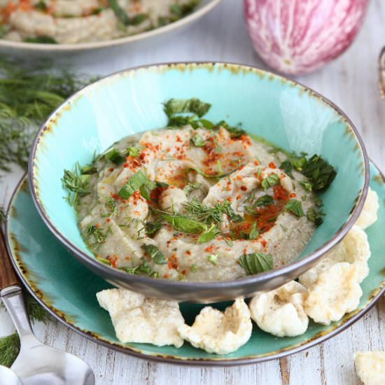 Aubergine Dip with Caramelised Onio