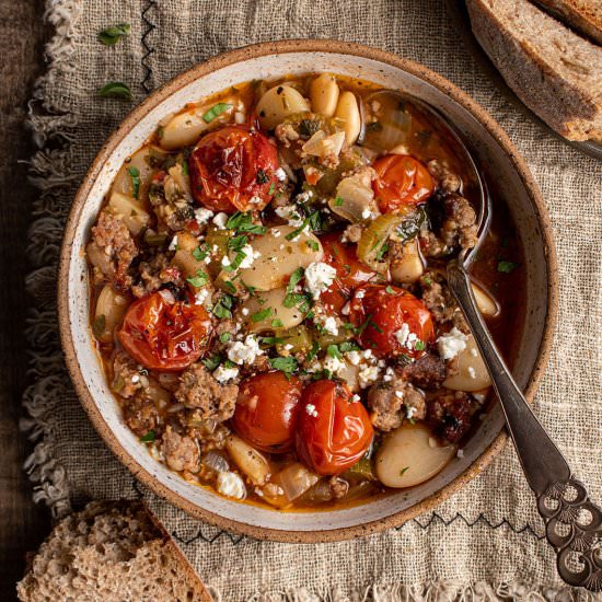 Braised butter beans with sausage