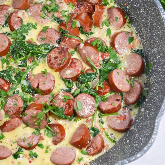CREAMY KETO TUSCAN SAUSAGE SKILLET