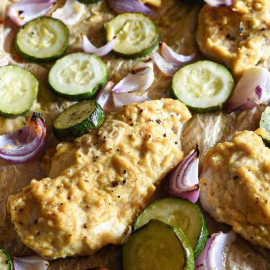 Sheet Pan Hummus Chicken & Veggies