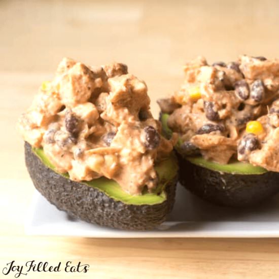 Southwest Chicken Salad Stuffed Avo