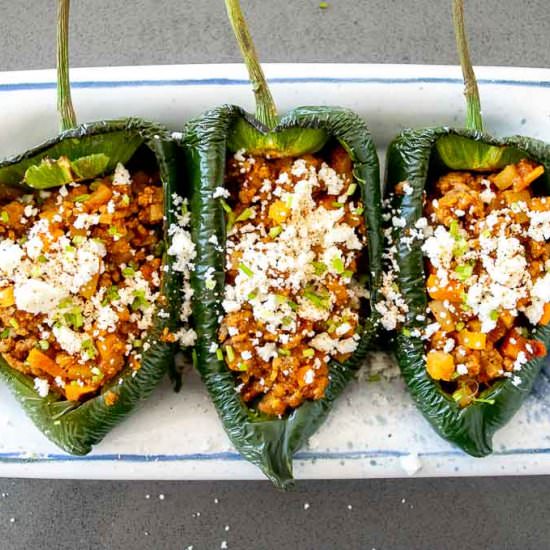Picadillo Stuffed Poblano Peppers