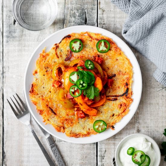 Potato Rosti with Pepper Ragout