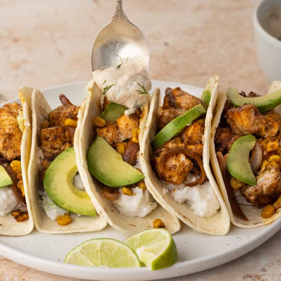 Salmon Tacos w Greek Yogurt Sauce