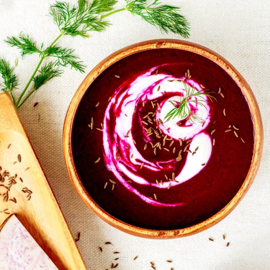 Quick Taro Root Roasted Beet Soup