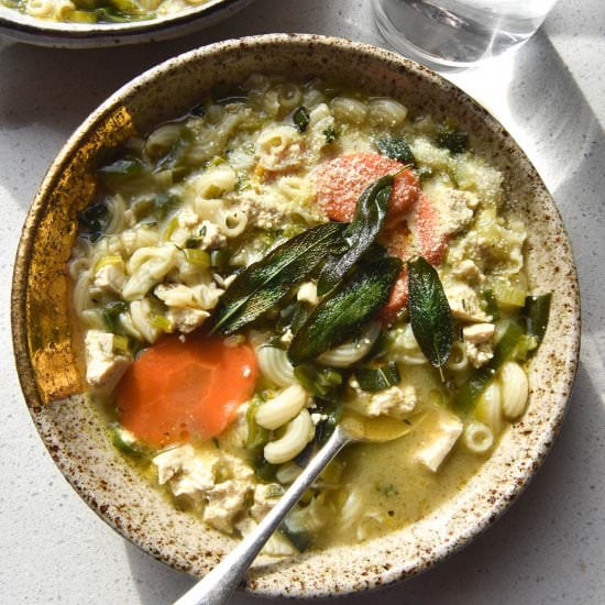 Vegan chicken noodle soup