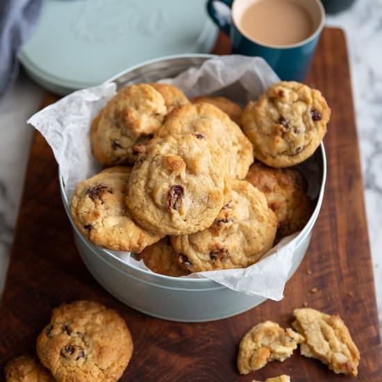 White chocolate, cranberry cookies