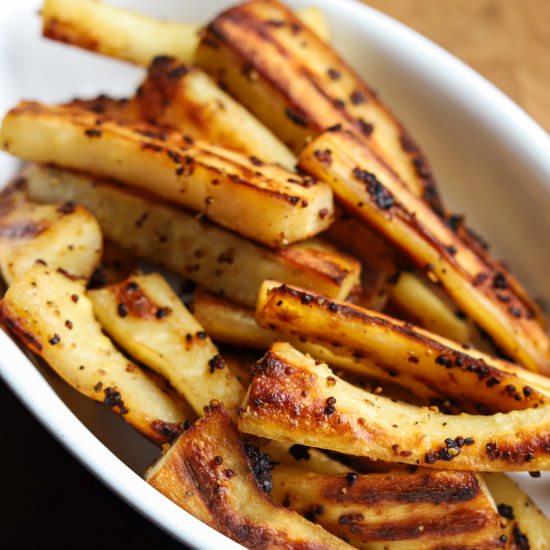Maple Mustard Roast Parsnips