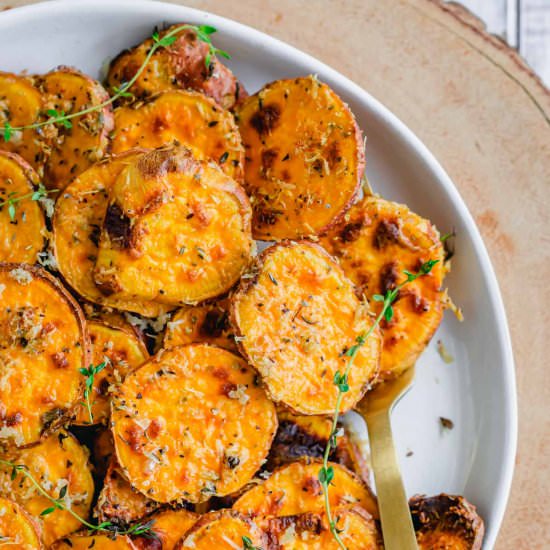Parm Herb Air Fryer Sweet Potatoes