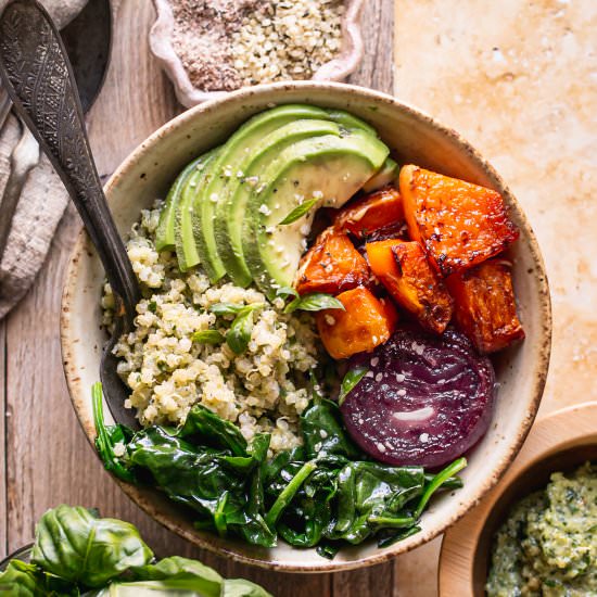 Butternut Squash Pesto Quinoa Bowls