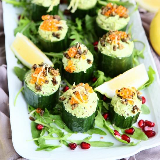 Cucumber Bites with Trout Caviar an