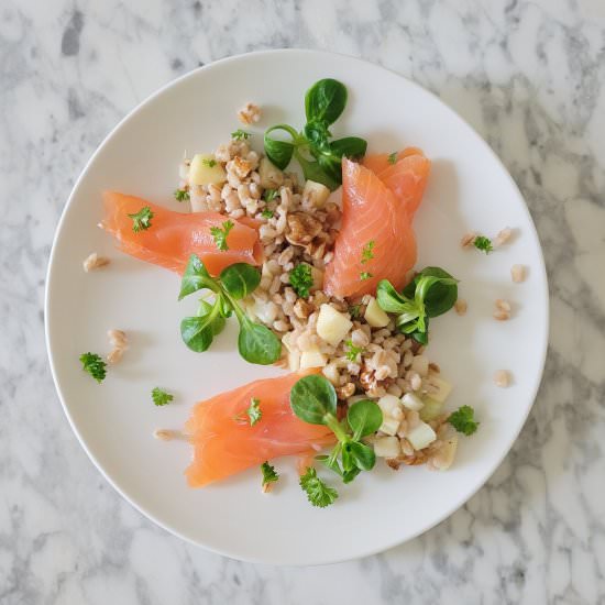 smoked salmon with pearl barley