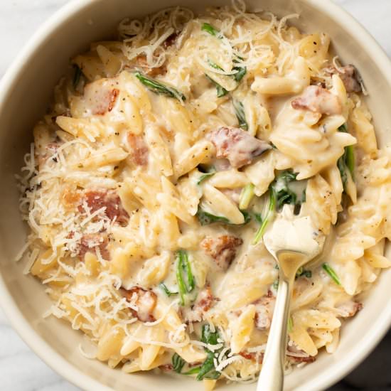 creamy spinach bacon orzo