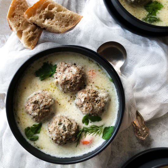 Creamy Lemony Greek Meatball Soup