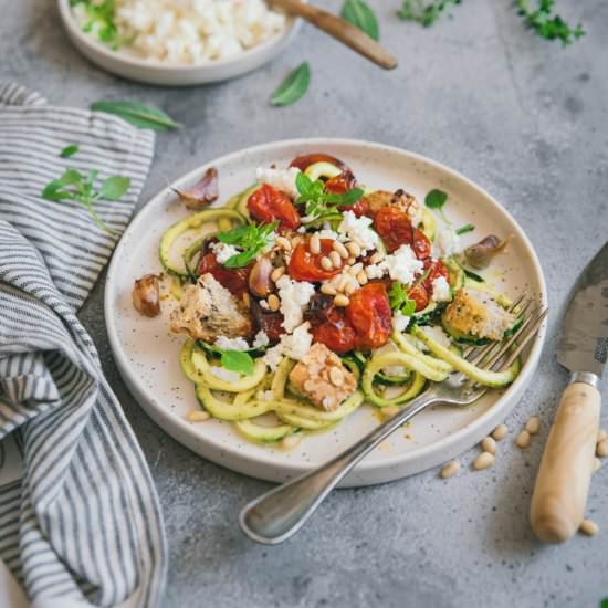Zucchini spaghetti with pesto