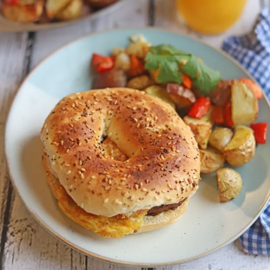 Vegan bagel breakfast sandwich