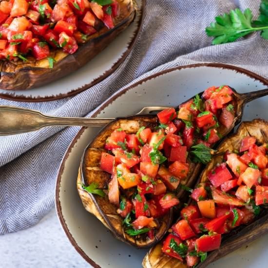 Roasted Stuffed Eggplant Salad