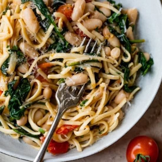 White Bean Scampi with Linguine