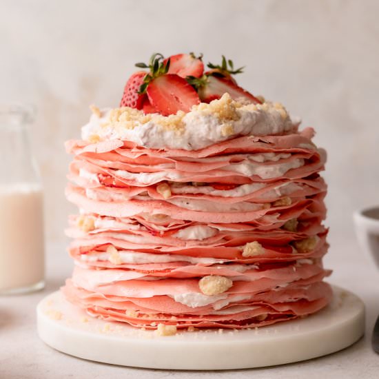 Strawberry Crumble Crepe Cake