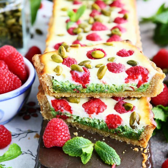 Pistachio Tart with Raspberries