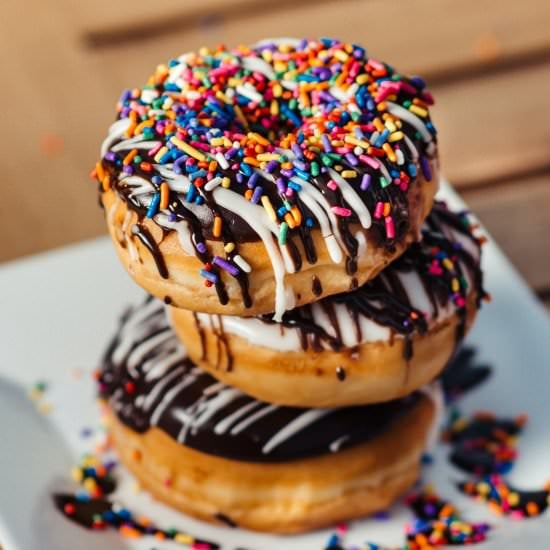 fried donuts with chocolate glaze