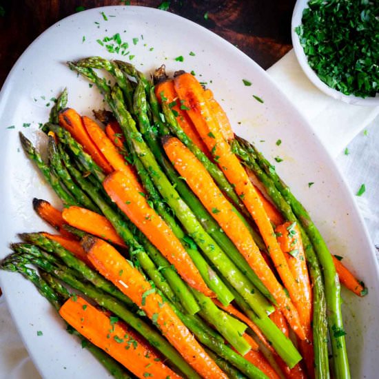 Lemon Roasted Carrots and Asparagus