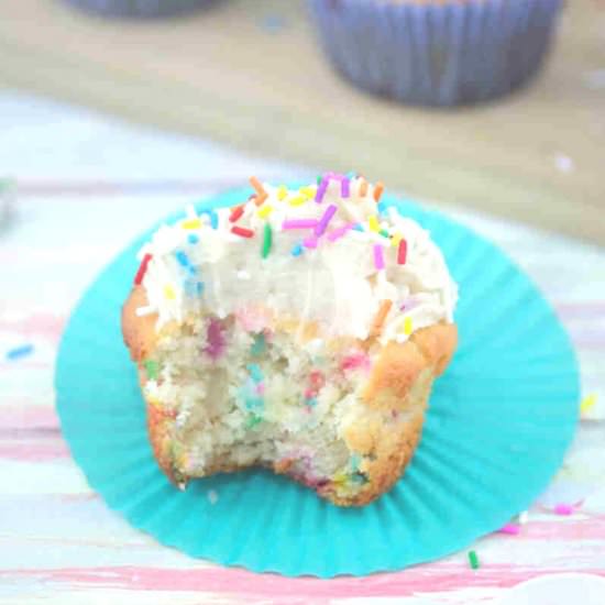 Birthday Cake Protein Cupcakes